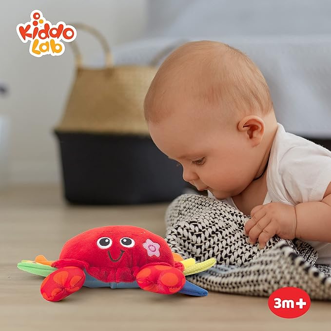 KiddoLab Musical Plush Crab Toy for 3+ Month Old Babies with Nursery Rhymes, Sounds and Sensor Button for Tummy Time and Early Development