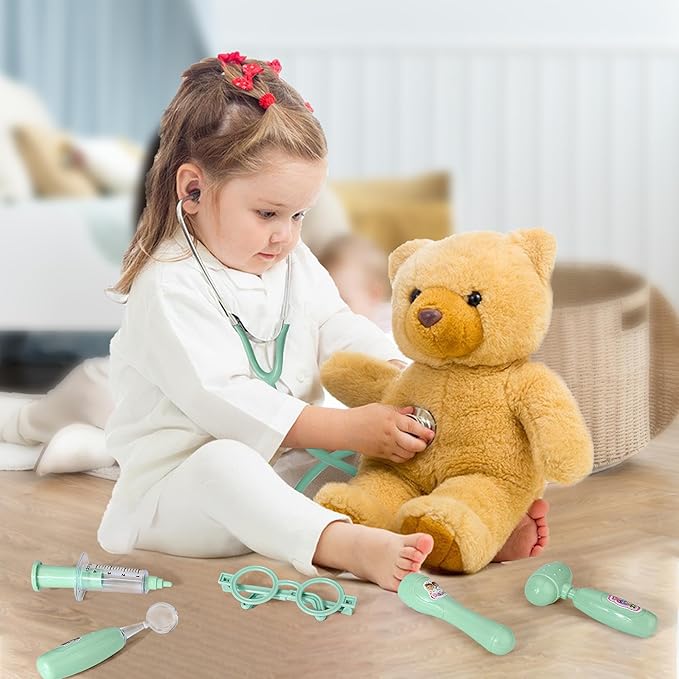 Kids Doctor Kit, 8 Pieces Toddlers Doctor Playset with Medical Storage Bag & Real Stethoscope, Pretend Play Doctor Toys Christmas Birthday Gift for Boys Girls Aged 3 4 5 6 (Green)