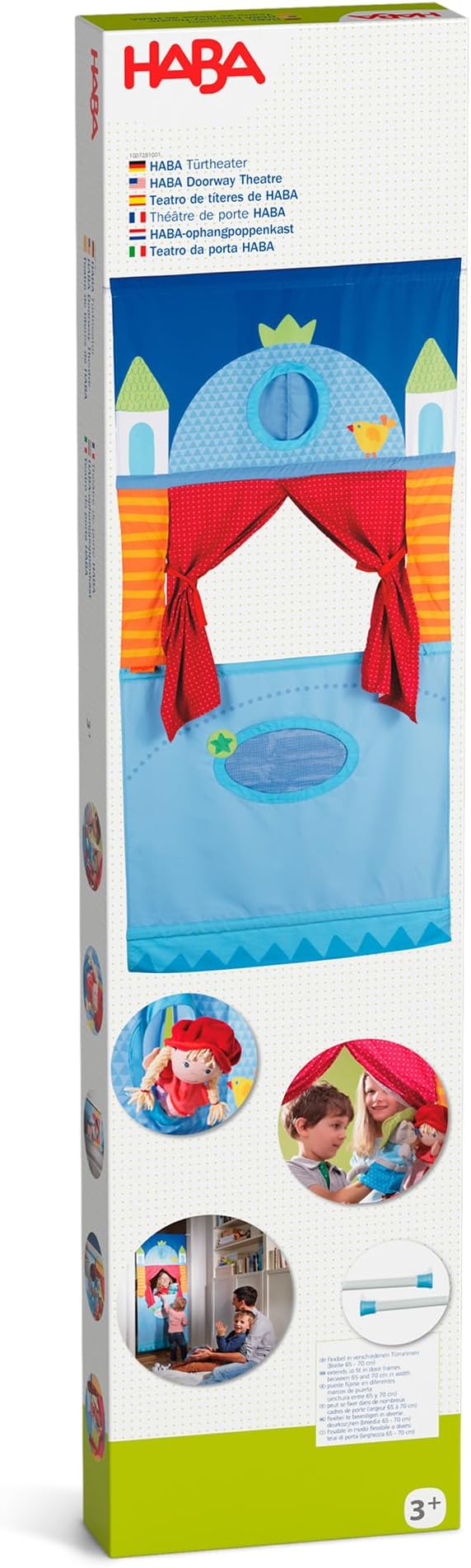 HABA Doorway Puppet Theater - Space Saver with Adjustable Rod: Ideal for Pretend Play, Hand Puppets, Educational Kids Activities, & Toys for Toddlers 3 Years and Up