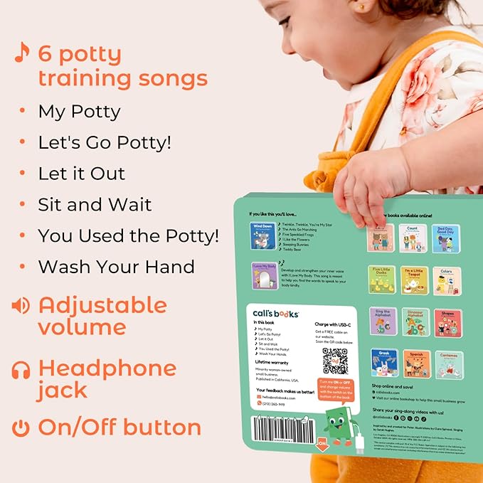 Cali's Books Potty Training Book Toddlers 1-3 - Musical Kids Books, Interactive Baby Sound Book, Headphone Jack, Educational Song Learning Toys, Singing Music Toy Babies, Toddler Resources Activities