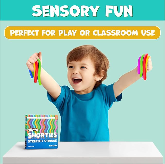 BUNMO Stocking Stuffers for Kids - Stretchy Sensory Strings - Sensory Toys for Kids - Stocking Stuffers for Boys and Girls - Hours of Fun - Original Mini - 12 Pack