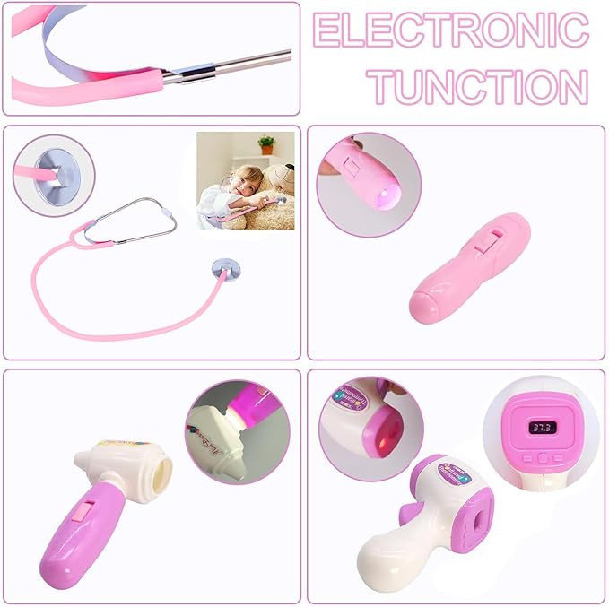 Gifts2U Doctor Kit for Toddlers 3-5, Medical Pretend Play Toys with Gift Case, 42 Piece Dentist Playset Kit for Kids,for Christmas Birthday Gift(Pink)