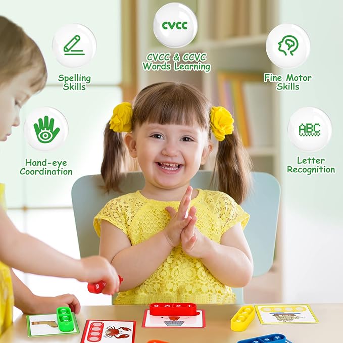 Aizweb CVCC & CCVC Word Game,Phonics Games Flash Cards for Preschool Kindergarten Classroom Supplies,Special Education Reading Manipulative Montessori Spelling Toy for Learning Activity Teacher School
