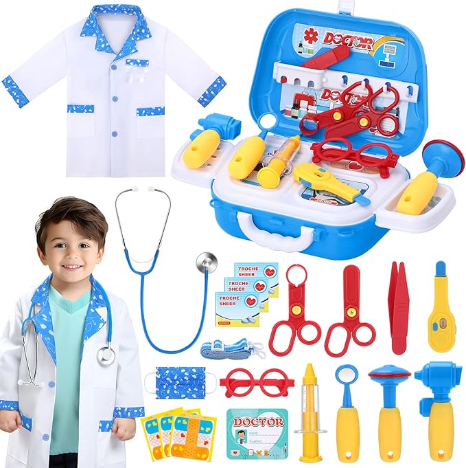 Kids Doctor Kit for Girls, Doctors Set for Toddlers 22 Pieces Doctor Play Gift for Kids Medical Toys Set with Roleplay Doctor Costume Toddlers Ages 3 4 5 6 Year Old