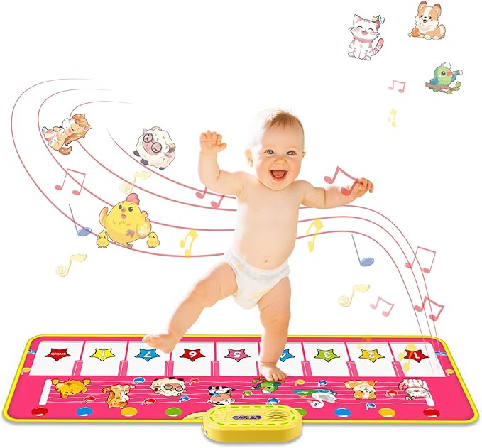 Floor Piano Mat for Toddlers, M SANMERSEN Kids Sensory Educational Dancing Keyboard Musical Mat, Animal Touch Play mat, Toddler Toys for 1 2 3 Year Old Girl Gifts