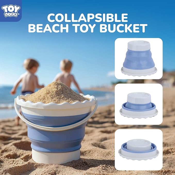 TOY Life 30 Pcs Dinosaur Fossil Beach Toys for Kids Ages 4-8 Collapsible Sand Toys with Dinosaur Toys Silicone Bucket Shovels & Dino Digging Building Kit Molds, Sandbox Toy for Summer, Travel