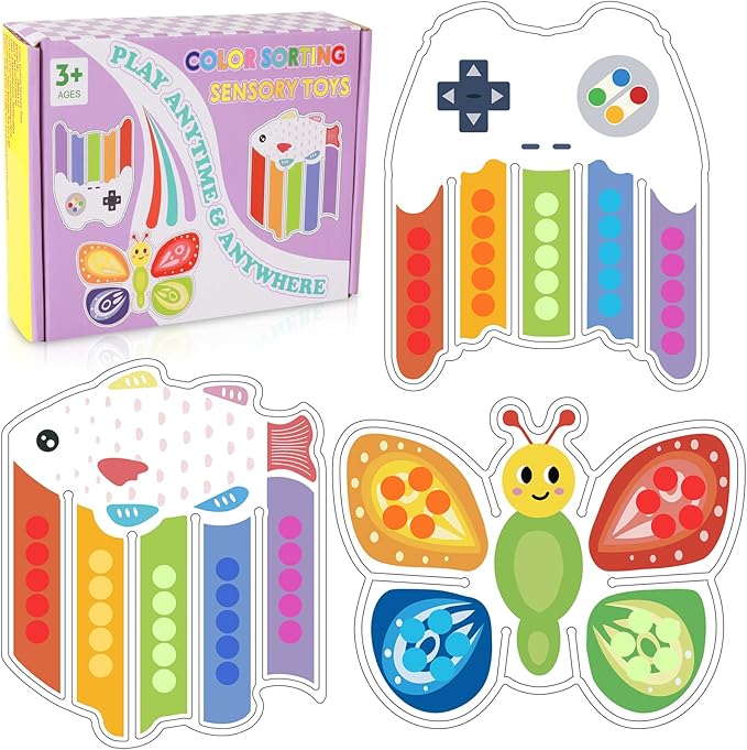 3Pack Color Sorting Toys Sensory Toys : Fine Motor Skill Games Learning for Toddlers, Color Matching Fidget Sensory for Calm Down, Preschool Learning & Educational Montessori (bee-Fish-Gamepad 3Pack)