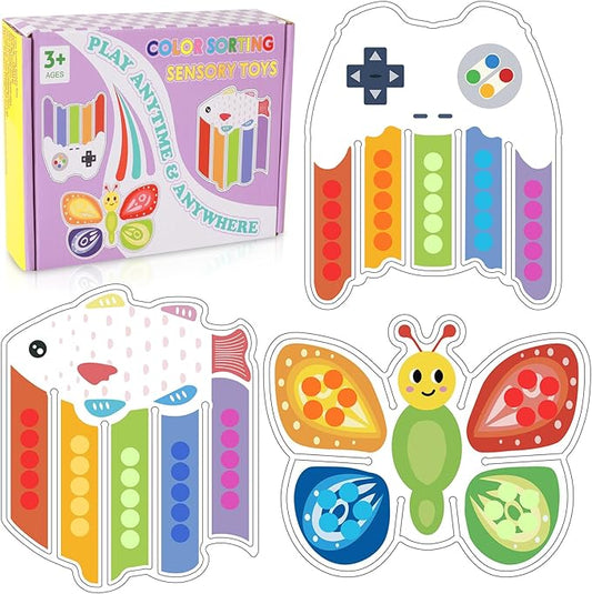 3Pack Color Sorting Toys Sensory Toys : Fine Motor Skill Games Learning for Toddlers, Color Matching Fidget Sensory for Calm Down, Preschool Learning & Educational Montessori (bee-Fish-Gamepad 3Pack)