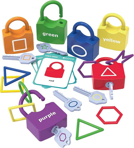 Xylolin Preschool Shape Sorting Matching Learning Locks with Keys Toys for Toddlers, Color Recognition Toy Set,Montessori Educational Fine Motor Skills Toy for Kids Ages 3+