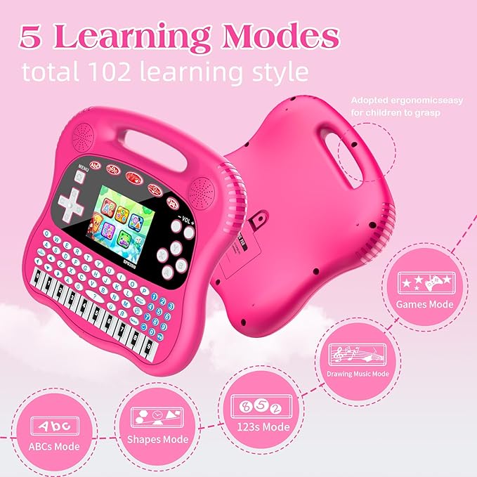 Interactive Early Learning Tablet - Educational Toys for Ages 2+ - Abc's, Words, Shapes, Numbers, Games, Music - Encourages Independent Play - Electronic Toys Gifts (Pink)