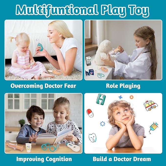 29 Pcs Doctor Kit for Toddlers 3-5 Pretend Play Toys Dentist Set Vet Medical Mobile Cart with Sound & Light Xray Stethoscope Toddler Doctor Play Set 3 4 5 Year Old Girls Gift Christmas