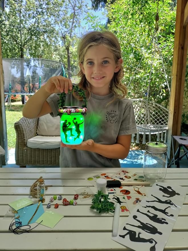 Make Your Own Sports Night Light Lantern Jar Arts & Crafts For Boys And Girls, Football, Soccer, Basketball, Tennis & Baseball Gifts For Kids, DIY Art Kit Age 4 5 6 7 8-12, Best Kids Birthday Present