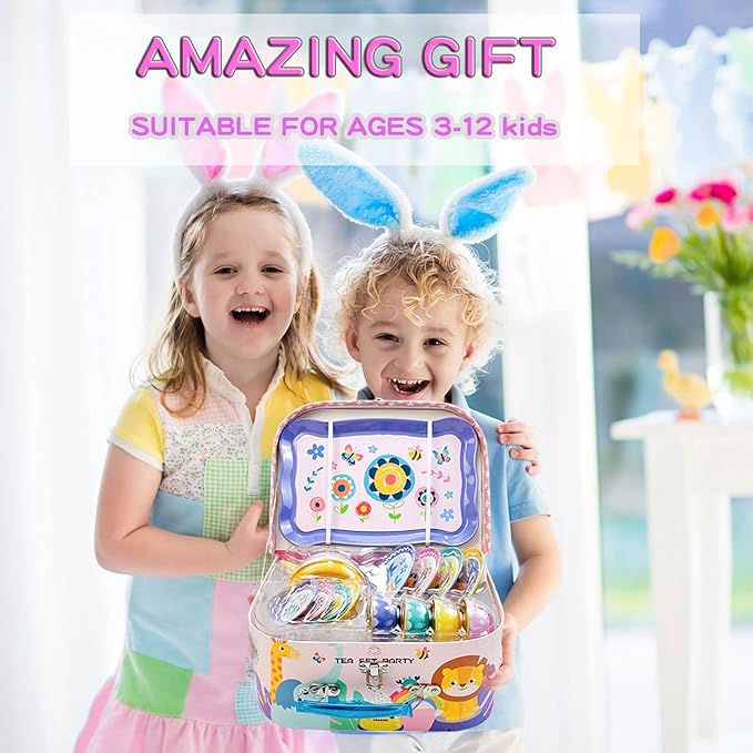 Tea Party Set for Little Girls, Pretend Dessert Food Set for Kids Age 3 4 5 6 7 8 9, Kids Kitchen Pretend Play Dessert Set for Girls Princess Boys