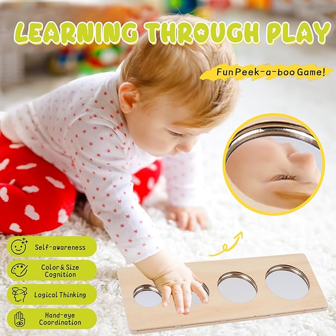 Montessori Wooden Circle Puzzle with Knob,Montessori Toys for 12-18 Months-Mirror Peekaboo Peg Board with 32 Cards for 8 Life Cycles,First Baby Puzzle for Toddlers 1-3,Wooden Preschool Learning Toys