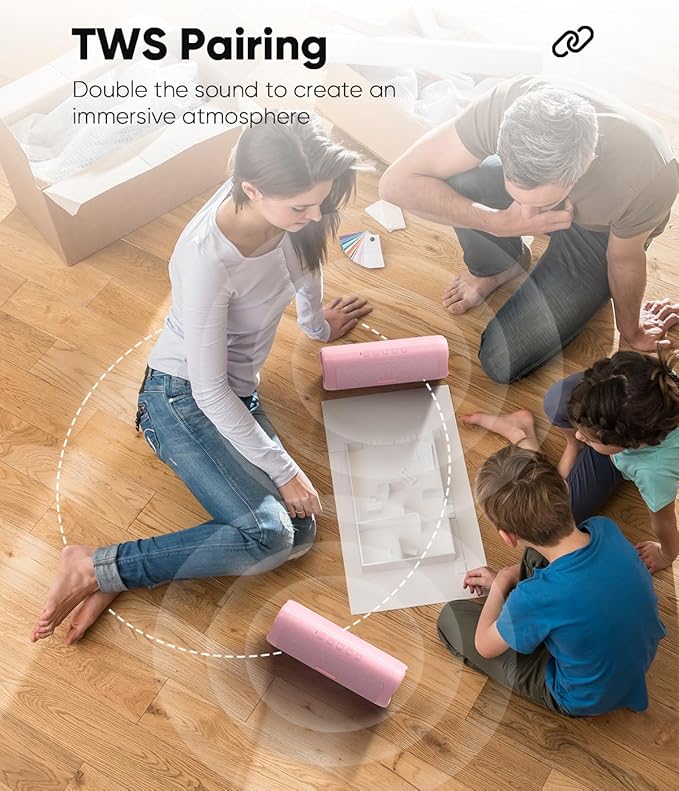 Bluetooth Speaker Gifts for Men: Portable Wireless, IPX5 Waterproof, White Elephant Gifts for Adults, Stocking Stuffers for Teens Boy Girl, Up to 20H Playtime, TWS Pair, for Home/Party/Outdoor (Pink)