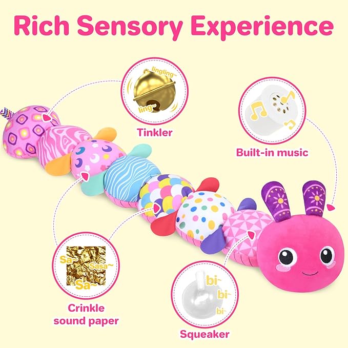 KMUYSL Baby Toys 0-6 6-12 Months, Sensory Music Animal Stuffed Toy for 0 1 2 3 4 5 6+ Months, Plush Toy with Crinkle and Rattles for Infant Newborn, Tummy Time Toys Gifts for 0-3-6-12 Month