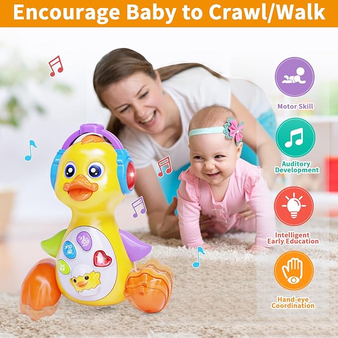 Dancing Duck Baby Toys 6-12 Months Developmental, Musical Crawling Infant Tummy Time 3 4 5 6 7 8 9 10 11 12 18 Month Boy Girl Moving Light Up Toddler Learning Activity Easter Birthday Gift