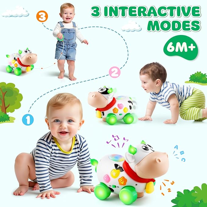 Musical Toys for Baby 6-12-18 Months, 7 in 1 Multi-Functional Crawl & Pull Toys, Christmas Birthday Gifts for 1-2 Year Old Boys and Girls.