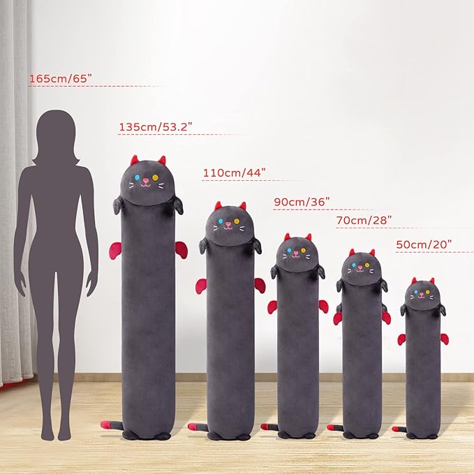 Mewaii Long Cat Plush 5 Sizes, 120% Extra Filling Giant Plushness Kids Body Pillow, Kawaii Cute Black Cat Stuffed Animals Plushies, Big Long Body Pillow Cat Plush Gift for Girls 20”