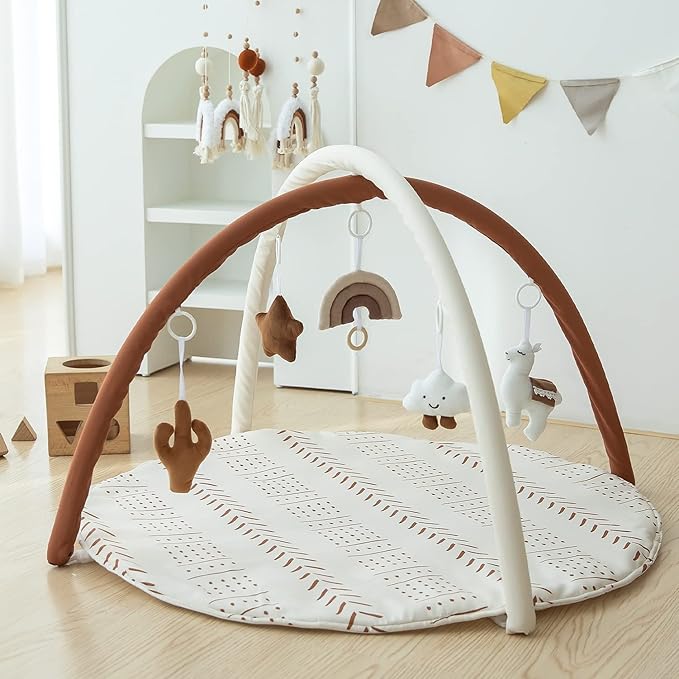 Baby Gym Mat Infant Activity Gym Mudcloth Baby Activity Center with Play Mat with 5 Toys for Babies as Shower Use