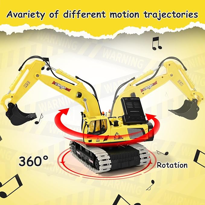 kolegend Remote Control Excavator Toy 16 Inch, 11 Channel RC Construction Vehicles Hydraulic Haulers Digger Toys Gift for 6+ Years Old Kids Boys