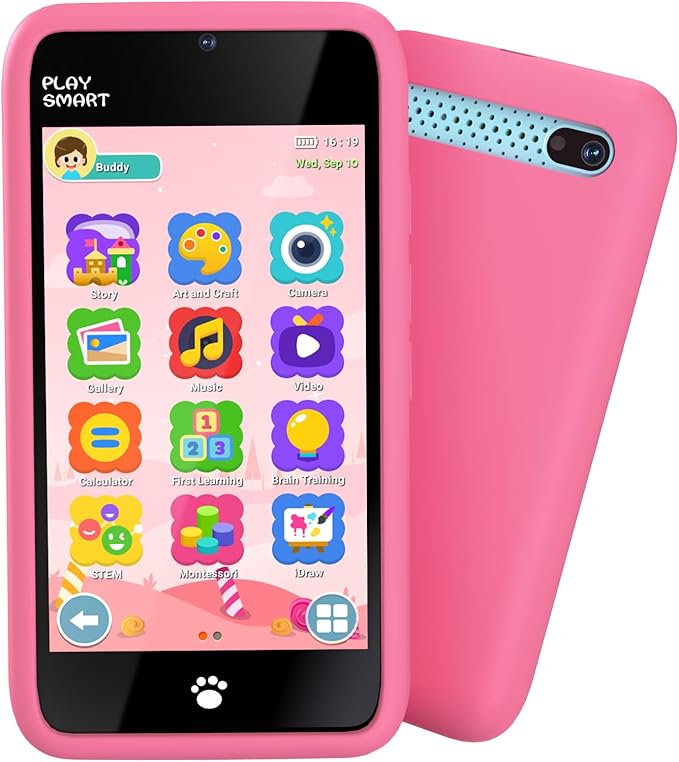 MOMILLA Toys Kids Smart Phone for Girls, 3.97” Cell Phone with Dual Cameras, Stickers & Frames, 200+ Games, 16GB Storage, Educational Mini Toddler Play Toy, Christmas Birthday Gift for Kids Age 3-10