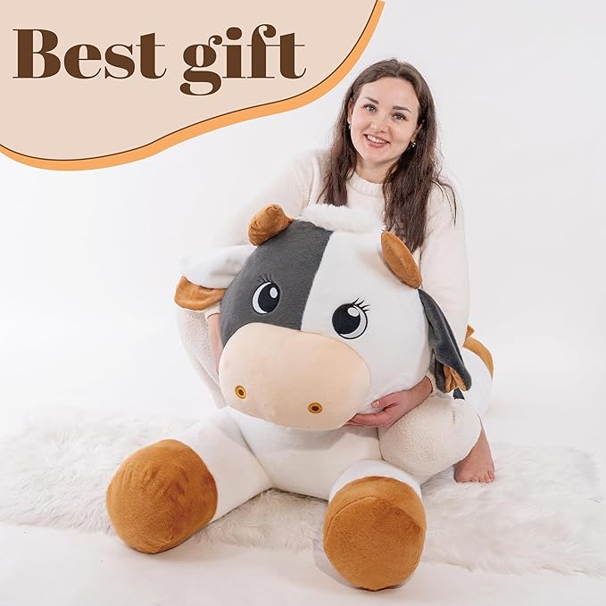 Giant Cow Stuffed Animals, Big Stuffed Cow Plush Toys, Jumbo Plushies Toy 39", Soft Large Farm Stuffed Animals Gifts for Kids Boys Girls on Birthday Children's Day Christmas