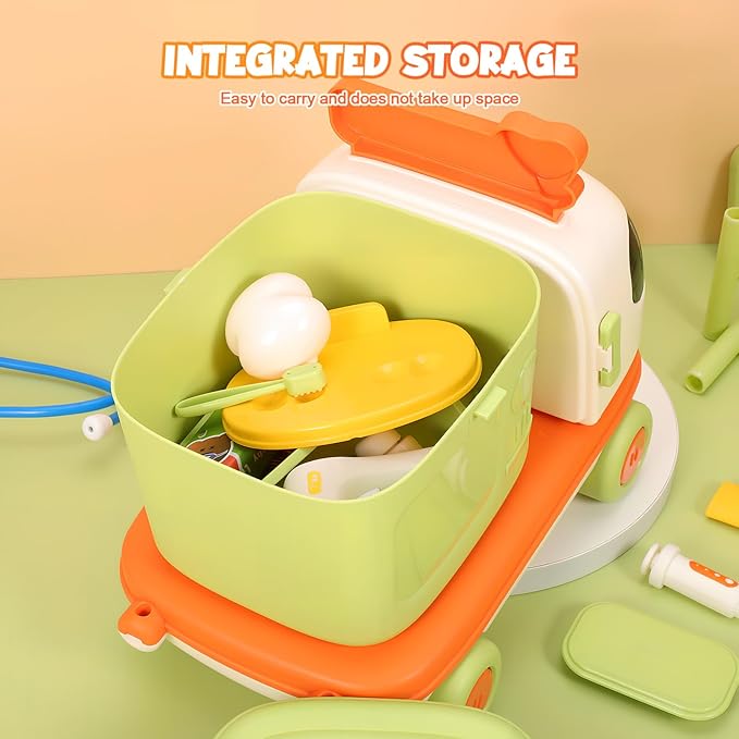 ERINGOGO 1set Boy Girl Doctor Kit with Storage Interactive Pretend Play Medical Tools for Toddlers Transformable Design into Car Toy Rich Accessories for Imaginative Role Play