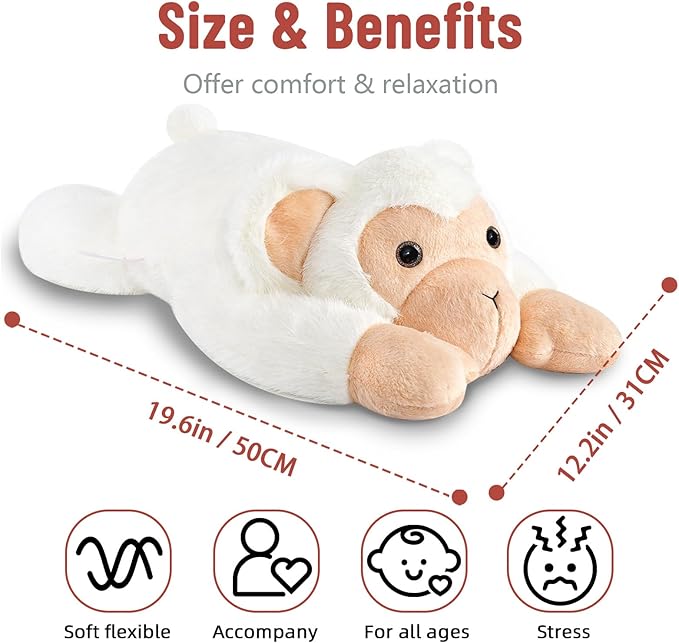 Niuniu Daddy 20" | 3.3 Pound Monkey Weighted Stuffed Animals, Large White Monkey Pillowfort Plush Lap Animal Toys for Kids Adults, Giant Plushy Body Pillow for Gifts Birthday Christmas Holiday