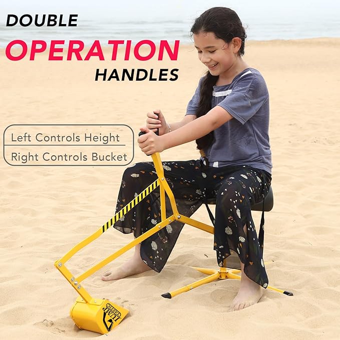 Sand Digger Sandbox Digger Toy, 360°Rotating Base, Sturdy Stable Steel Frame Structure-Metal Bucket, Kids Digger Excavator Digging Toys Excavator Ride on Beach Toys, Ideal for Sand Sandbox Beach Snow