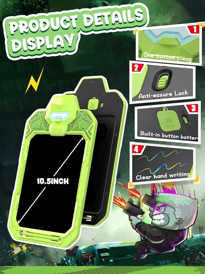 LCD Writing Tablet Doodle Board 10 Inch, Colorful Drawing Pad, Electronic Drawing Tablet, Drawing Pads,Travel Gifts for Kids Ages 3 4 5 6 7 8 Year Old Girls Boys (Powerful Warrior)