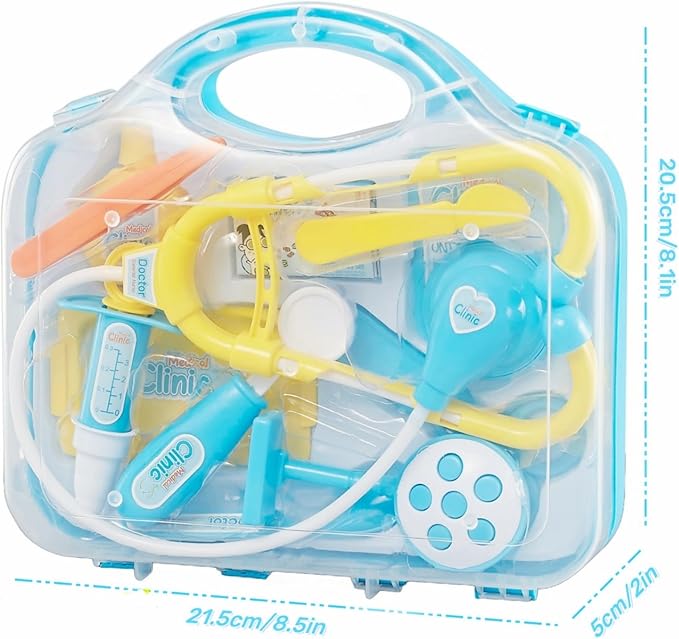 Toddler Doctor Kit - 12 Pieces & Carry Case - Dr Pretend Play Medical Toys, Kids Doctors Play Set for 3-5 6-8 Year Old Boy (Blue)