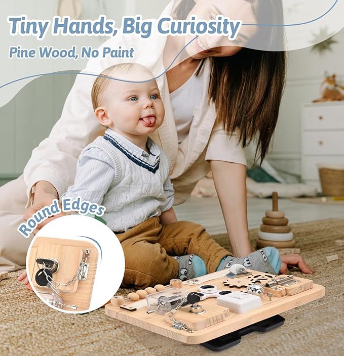 Potatomato Montessori Wooden Busy Board-Sensory Toys for Toddlers Fine Motor Skills-Activity Board for Kids-Educational Fidget Travel Toy for Baby Boy&Girl-Birthday Gifts