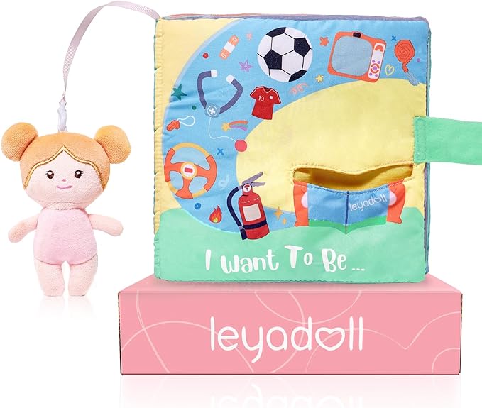 LeyaDoll Interactive Sensory Soft Cloth Book, Educational Crinkle Quiet Activity Busy Book for Babies,Toddler Travel Toy Gift for Boys and Girls (I Want to Be)