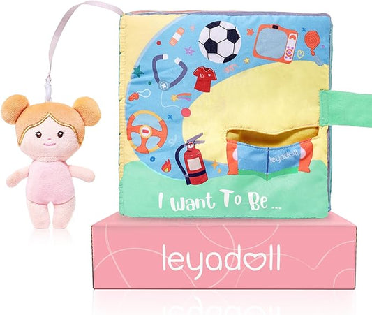 LeyaDoll Interactive Sensory Soft Cloth Book, Educational Crinkle Quiet Activity Busy Book for Babies,Toddler Travel Toy Gift for Boys and Girls (I Want to Be)