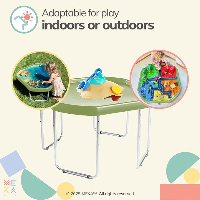 MEKA Large 38"x38" Tuff Tray Set Olive Green, Activity Sensory Tray Plus Stand Children, Outdoor Play Sand and Water Table for Toddlers and Kids, Toy Boys Girls