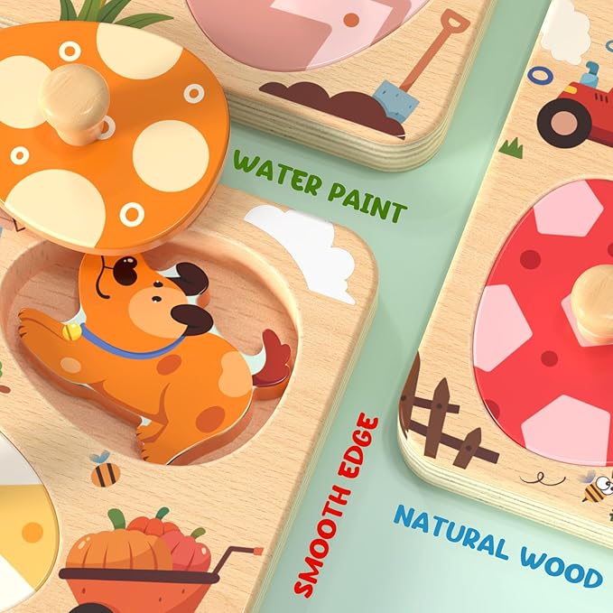 Wooden Puzzles for Toddlers, 8 Pcs Farm Animal Matching Egg Puzzle, Montessori Toys for Boy Girl Easter Birthday Gifts, Preschool Learning Activities & Educational Toys for Boys, Girls