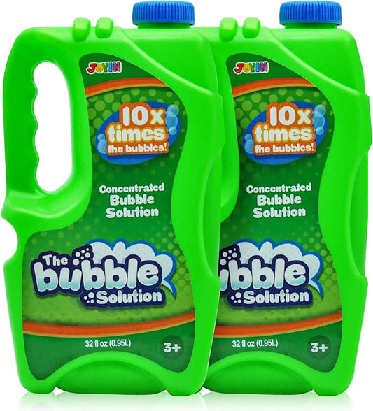 JOYIN 2 Bottles Bubbles Refill Solutions 64 oz (up to 5 Gallon), Concentrated Solution for Bubble Machine, Gun, Wand Refill Fluid Summer, Easter Toys (Double Green)
