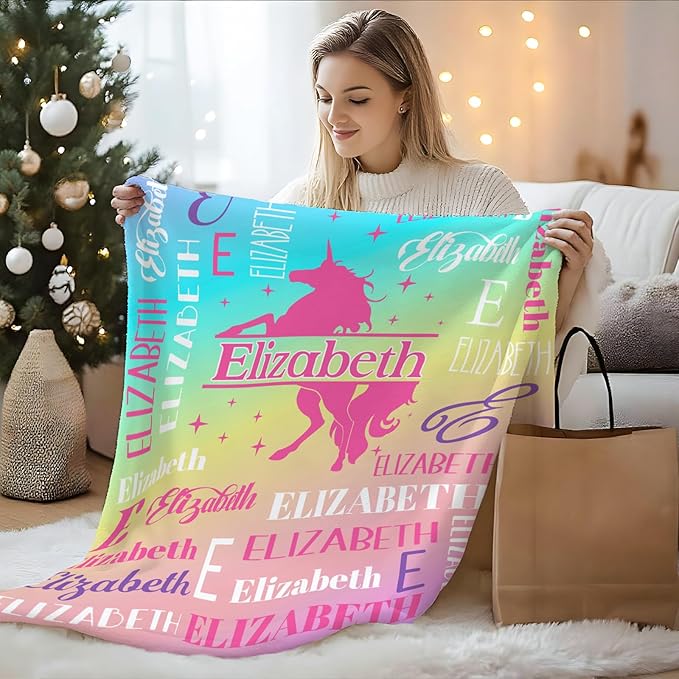 Unicorn Blanket and Throw, Personalized Girls Blankets for Kids, Women, Soft Cozy & Warm Unicorn Throws for Sofa Office Trip Chairs Camping, 4 Sizes for Toddler/Children/Teens/Adults