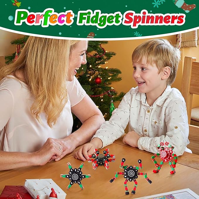 Christmas Fidget Toys Transformable Fidget Spinners for Kids and Adults, Stress Relief Sensory Toys for Boys and Girls Fingertip Gyros for ADHD Autism for Kids Birthday Gifts