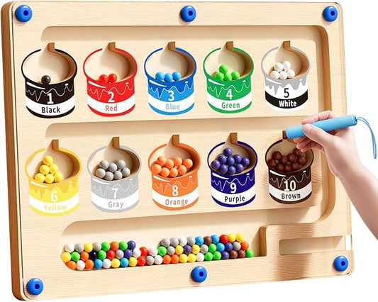 Magnetic Color and Number Maze-Montessori Toys for 3 4 5 Year Old, Educational Wooden Puzzle Board for Preschool Learning, Fine Motor Skills Toy for Toddler, Counting Matching Games for Boys Girls