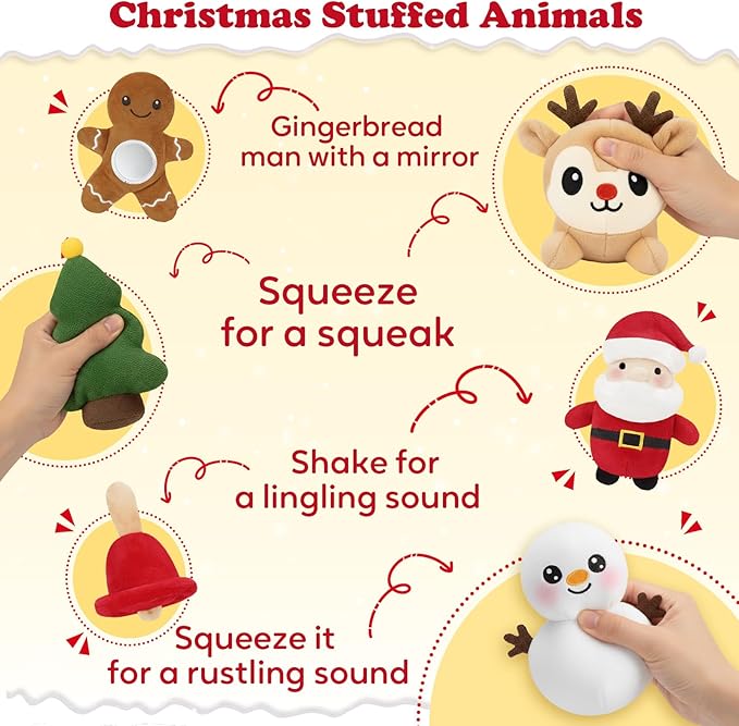 My First Christmas Baby Toys,Sensory Plush with Gingerbread Man Rattles Santa Claus Crinkle Toys for Baby, Christmas Gift for Kids Girls Boys, Infant Stocking Stuffers