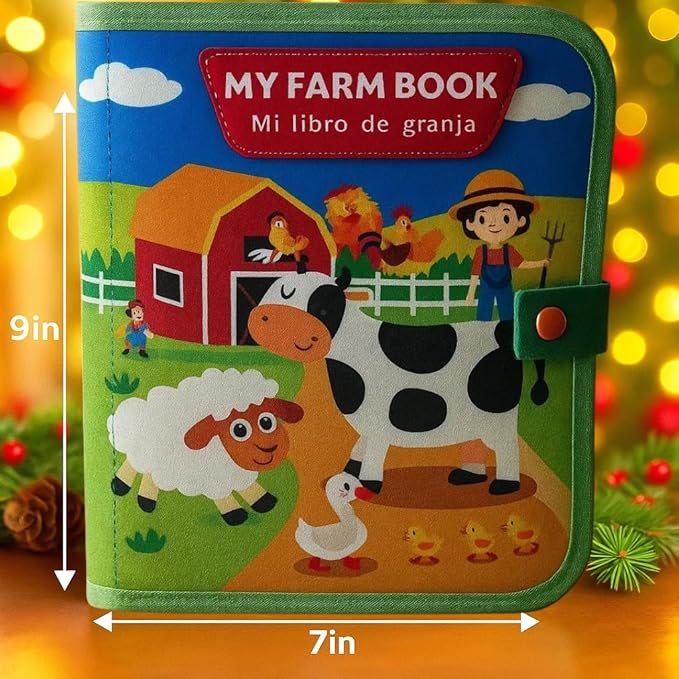 Montessori Bilingual Sensory Book (ES/EN) Children 1-5 Years, Educational Toy and Sensory Play with Activities and Gift Stickers, Interactive Busy Board Style Book, Original Gift for Baby or Child