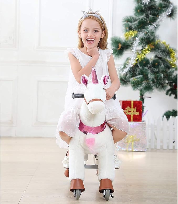JoJoPooNy Ride on Unicorn Toys for Girls, Ride on Horse Riding Pony for Children 3-6 Years Old, Rideable Plush Walking Horse Animal with Wheels