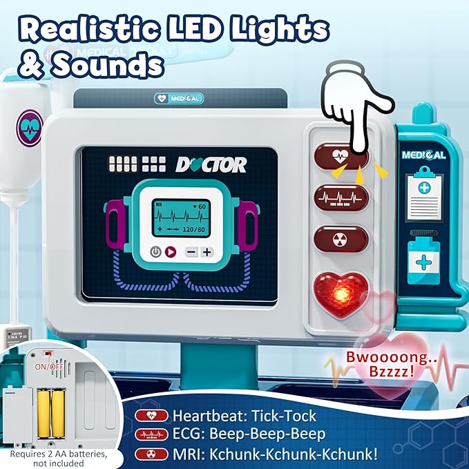 Lehoo Castle Doctor Kit for Toddlers 3-5, Kids Doctors Play Set, Mobile Cart with Lights and Sound, Pretend Play Stethoscope Toys for Girls 3 4 5 Years Old