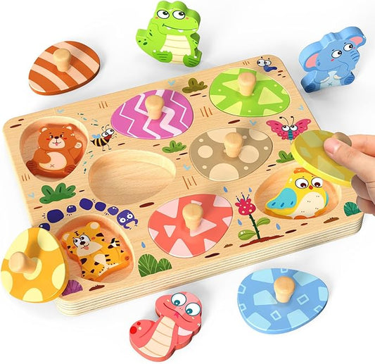 Wooden Puzzles for Toddlers, 8 Pcs Animal Matching Egg Puzzle, Montessori Toys for Boy Girl Easter Birthday Gifts, Preschool Learning Activities & Educational Toys for Boys, Girls