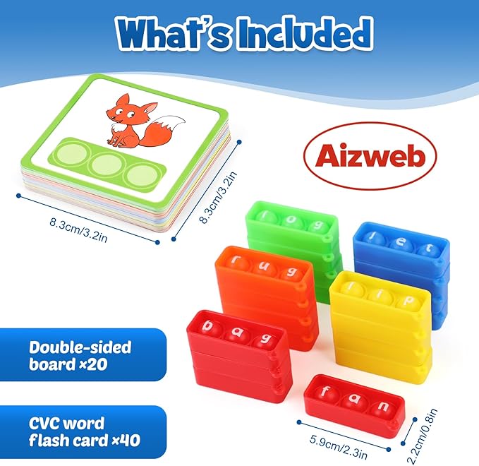 Aizweb CVC Word Game,Phonics Games Flash Cards for Preschool Kindergarten Classroom Supplies,Special Education Reading Manipulative Spelling Toy for Learning Activity Teacher School