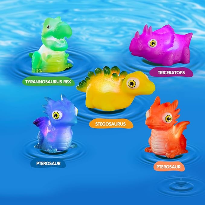 Dinosaur Toy Auto Flashing Dinosaur Model Glowing Figures Bath Toy Playset 5 pcs