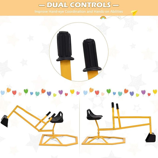 GLACER Sandbox Digger, 360° Rotation Kid Excavator Toy Crane with Base, Steel Outdoor Play Digging Toys for Sand, Dirt, Snow, Beach, Ride on Sand Digger for Kids