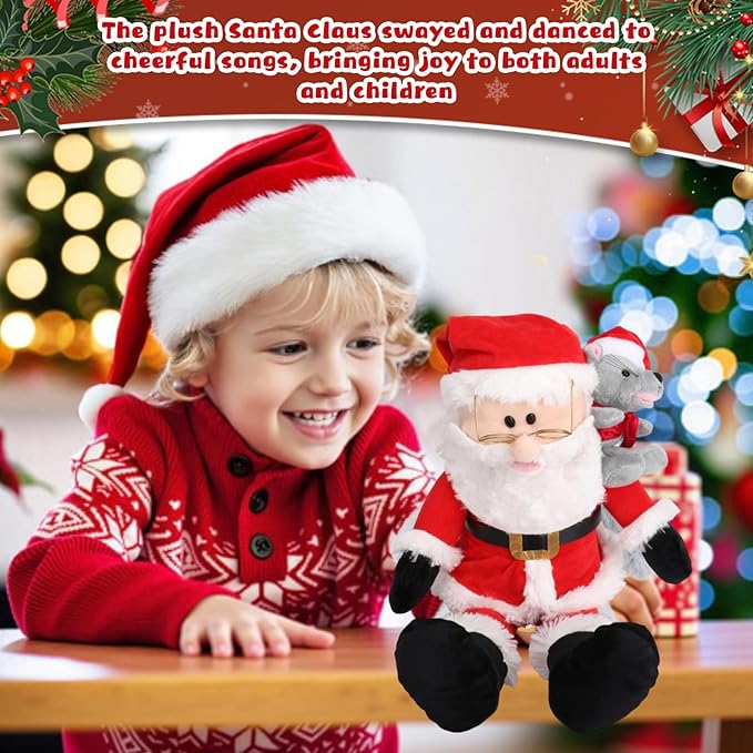 Christmas Dancing Santa Plush Interactive Toy, Dancing Singing Musical Santa Claus, Animated Christmas Plush Holiday Decorations for Kids Boys Girls Gifts